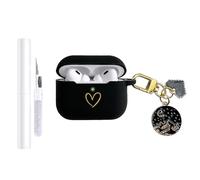 AIIEKZ Compatible with AirPods Pro 3 Case Cover 2025, Soft Silicone Case with Gold Heart Pattern for AirPods Pro 3rd Generation Case with Pendant Keychain for Girls Women (Black)