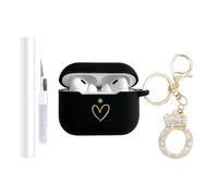 AIIEKZ Compatible with AirPods Pro 3 Case Cover (2025), Soft Silicone Case with Gold Heart Pattern for AirPods Pro 3rd Generation Case with Rhinestone Studded Letter A-Z Keychain (O Black)
