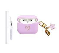 AIIEKZ Compatible with AirPods Pro 3 Case Cover 2025, Soft Silicone Case with Gold Heart Pattern for AirPods Pro 3rd Generation Case with Pendant Keychain for Girls Women (Purple)