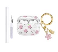 AIIEKZ Compatible with AirPods Pro 3 Case Cover 2025, Soft TPU Case with Cute Flower Pattern for AirPods Pro 3rd Generation Case with Flower Keychain and Cleaner Kit for Girls Women (Pink)