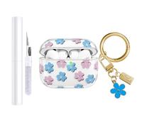 AIIEKZ Compatible with AirPods Pro 3 Case Cover 2025, Soft TPU Case with Cute Flower Pattern for AirPods Pro 3rd Generation Case with Flower Keychain and Cleaner Kit for Girls Women (Blue)