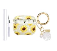 AIIEKZ Compatible with AirPods Pro 3 Case Cover 2025,Soft TPU Case with Shell Pattern for AirPods Pro 3rd Generation Case with Pearl Shell Keychain and Cleaning Kit for Girls Women (Sunflower)
