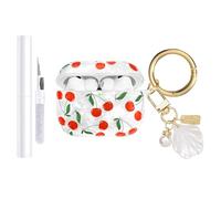 AIIEKZ Compatible with AirPods Pro 3 Case Cover 2025,Soft TPU Case with Shell Pattern for AirPods Pro 3rd Generation Case with Pearl Shell Keychain and Cleaning Kit for Girls Women (Cherry)