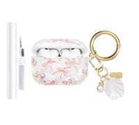 AIIEKZ Compatible with AirPods Pro 3 Case Cover 2025,Soft TPU Case with Shell Pattern for AirPods Pro 3rd Generation Case with Pearl Shell Keychain and Cleaning Kit for Girls Women (Pink Bow)