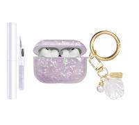 AIIEKZ Compatible with AirPods Pro 3 Case Cover 2025,Soft TPU Case with Shell Pattern for AirPods Pro 3rd Generation Case with Pearl Shell Keychain and Cleaning Kit for Girls Women (Purple)