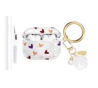 AIIEKZ Compatible with AirPods Pro 3 Case Cover 2025,Soft TPU Case with Shell Pattern for AirPods Pro 3rd Generation Case with Pearl Shell Keychain and Cleaning Kit for Girls Women (Love Heart)