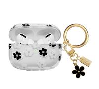 AIIEKZ Compatible with AirPods Pro Case Cover 2019, Soft TPU Case with Cute Flower Pattern for AirPods Pro 1st Generation Case with Flower Keychain and Carabiner for Girls Women (Black)