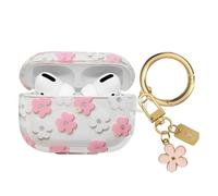 AIIEKZ Compatible with AirPods Pro Case Cover 2019, Soft TPU Case with Cute Flower Pattern for AirPods Pro 1st Generation Case with Flower Keychain and Carabiner for Girls Women (Pink)