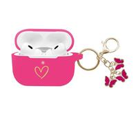 AIIEKZ Compatible with AirPods Pro Case Cover, Soft Silicone Case with Gold Heart Pattern for AirPod Pro Case with Cute Butterfly Keychain for Girls Women (Hot Pink)