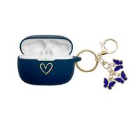 AIIEKZ Compatible with JBL Vibe 200TWS/JBL Vibe Beam Case Cover, Soft Silicone Case with Gold Heart Pattern for JBL Vibe Beam 2 (2025) Case with Cute Butterfly Keychain for Girls Women (Midnight Blue)