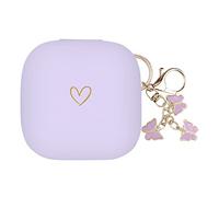 AIIEKZ Compatible with Powerbeats Pro, Soft Silicone Case with Gold Heart Pattern for Powerbeats Pro Case with Cute Butterfly Keychain for Girls Women (Purple)