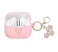 AIIEKZ Compatible with Samsung Galaxy Buds 3 Pro and Galaxy Buds 3 (2024), Soft Silicone Case with Gold Heart Pattern with Cute Butterfly Keychain for Girls Women (Pink)