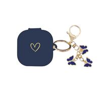 AIIEKZ Compatible with Samsung Galaxy Buds 4 Pro and Galaxy Buds 4 (2026), Soft Silicone Case with Gold Heart Pattern with Cute Butterfly Keychain for Girls Women (Midnight Blue)