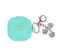 AIIEKZ Compatible with Samsung Galaxy Buds FE/2/Pro/Live, Soft Silicone Case with Gold Heart Pattern and Cute Butterfly Keychain for Girls Women (Mint Green)