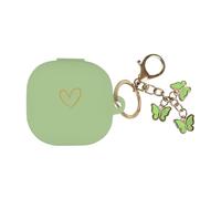 AIIEKZ Compatible with Samsung Galaxy Buds FE/Buds 2 / Buds Pro/Buds Live/Buds 2 Pro, Gold Heart Pattern Soft Silicone Case with Cute Butterfly Keychain (Matcha Green)