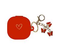 AIIEKZ Compatible with Samsung Galaxy Buds FE/Buds 2 / Buds Pro/Buds Live/Buds 2 Pro, Soft Silicone Case with Gold Heart Pattern with Cute Butterfly Keychain for Girls Women (Red)