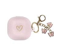 AIIEKZ Compatible with Samsung Galaxy Buds FE/Buds 2 / Buds Pro/Buds Live/Buds 2 Pro, Soft Silicone Case with Gold Heart Pattern with Cute Butterfly Keychain for Girls Women (Rose Gold)