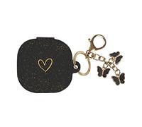 AIIEKZ Compatible with Samsung Galaxy Buds FE/Buds 2 / Buds Pro/Buds Live/Buds 2 Pro, Soft Silicone Case with Gold Heart Pattern with Cute Butterfly Keychain for Girls Women (Glitter Black)
