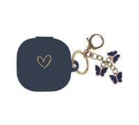 AIIEKZ Compatible with Samsung Galaxy Buds FE/Buds 2 / Buds Pro/Buds Live/Buds 2 Pro, Soft Silicone Case with Gold Heart Pattern with Cute Butterfly Keychain for Girls Women (Midnight Blue)
