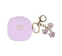 AIIEKZ Compatible with Samsung Galaxy Buds FE/Buds 2 / Buds Pro/Buds Live/Buds 2 Pro, Soft Silicone Case with Gold Heart Pattern with Cute Butterfly Keychain for Girls Women (Purple)
