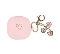 AIIEKZ Compatible with Samsung Galaxy Buds FE/Buds 2 / Buds Pro/Buds Live/Buds 2 Pro, Soft Silicone Case with Gold Heart Pattern with Cute Butterfly Keychain for Girls Women (Pink)
