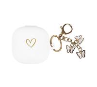 AIIEKZ Compatible with Samsung Galaxy Buds FE/Buds 2 / Buds Pro/Buds Live/Buds 2 Pro, Soft Silicone Case with Gold Heart Pattern with Cute Butterfly Keychain for Girls Women (White)