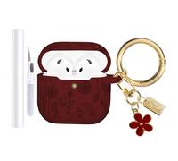 AIIEKZ Flower Engraved Case Compatible with AirPods 4 Case 2024, Soft Silicone Case for AirPods 4th Generation Case with Cute Flower Keychain and Cleaning Kit for Girls Women (Burgundy)