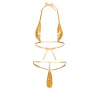 Aiihoo 2Pcs Women's Micro Bikini Sets Bra Top and Mini Thong G-String Lingerie Swimwear Gold One Size