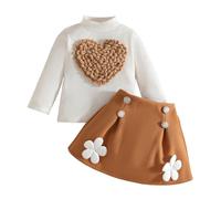 Aiihoo Baby Girl Outfits Spring Fall Clothes 2Pcs Long Sleeve Ribbed Knit Top and Casual Skirts Brown 12-18 Months
