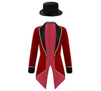 Aiihoo Girls Boys Ringmaster Circus Showman Costume Long Sleeve Tailcoat Jacket with Hat for Halloween Party Fancy Dress Up Burgundy 3-4 Years