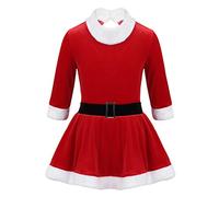 Aiihoo Girls Christmas Holiday Xmas Cosplay Party Costume Velvet Santa Dance Leotard Dress Figure Ice Skating Dress Red 9-10 Years