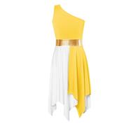 Aiihoo Girls Metallic Color Block Liturgical Praise Dance Dress Tunic Ballet Dance Dress Lyrical Modern Contemporary Costume Yellow 15-16 Years