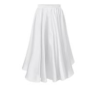 Aiihoo Girls Satin Long Full Circle Spanish Belly Dance Skirt Kids Flared Skater Skirt Flamenco Gypsy Latin Skirt Dancewear White 7-8 Years