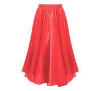 Aiihoo Girls Satin Long Full Circle Spanish Belly Dance Skirt Kids Flared Skater Skirt Flamenco Gypsy Latin Skirt Dancewear Red 7-8 Years