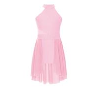 Aiihoo Kids Girls Sleeveless Halter Neck Figure Ice Skating Ballet Dance Dress Latin Jazz Lyrical Modern Contemporary Costume Pink 11-12 Years