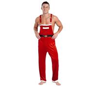 Aiihoo Men's Christmas Santa Costume Mr. Claus Cosplay Overalls Adjustable Straps One Piece Suspender Jumpsuit Red M