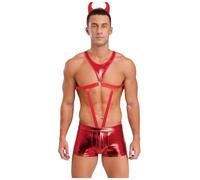Aiihoo Men's Cosplay Sexy Underwear Devil Costume Bar Nightclub Stage Performance Party Halloween Red XL