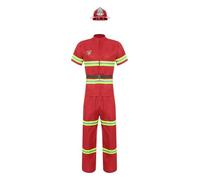 Aiihoo Men's Firefighter Suit Fire Dept Uniform Fireman Stag Do Party Costume Halloween Cosplay Fancy Dress Red 190cm Height