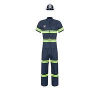 Aiihoo Men's Firefighter Suit Fire Dept Uniform Fireman Stag Do Party Costume Halloween Cosplay Fancy Dress Navy Blue 180cm Height