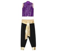 Aiihoo Men's Shiny Arabian Prince Costume Halloween Carnival Cosplay Party Outfits for Stage Performance Purple&Black XL