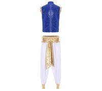 Aiihoo Men's Shiny Arabian Prince Costume Halloween Carnival Cosplay Party Outfits for Stage Performance Blue&White L