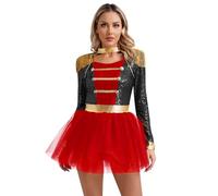 Aiihoo Women's Circus Ringmaster Costume Carnival Party Dance Dress Leotard Sparkly Sequins Tassels Dancewear Black A S