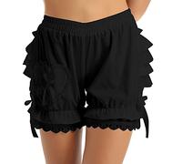 Aiihoo Womens Vintage Victorian Pantaloons Elastic Waist Ruffle Layered Lace Trim Bloomers Slip Shorts Black XXL