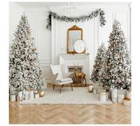 AIIKES 10x10FT Christmas Photography Backdrop Christmas Fireplace Backdrop Indoor White Theme Christmas Tree Gift Holiday Decoration Backdrop Family Gathering Party Backdrop Studio Props 12-625
