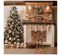 AIIKES 10x10FT Christmas Theme Backdrop Xmas Photography for Backdrop Christmas Tree Wreath Gift Box White Socks Holiday Party Backdrop Studio Props 12-381