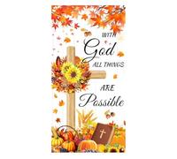 AIIKES 35.4x70.8 Inches Thanksgiving Backdrop with God All Things are Possible Backdrop Fall Thanksgiving Cross Bible Decoration XY228