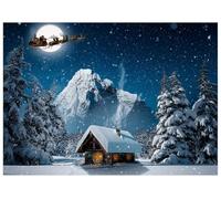 AIIKES 7x5FT Christmas Winter Snow Scene Forest Wonderland Photography Backdrop - Night Moon Santa Claus Reindeer XY105
