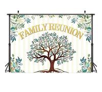 AIIKES 7x5FT Family Reunion Backdrop Welcome Family Tree Members Photography Background Gathering Gold and Green Party Decorations Photo Studio Props 12-613