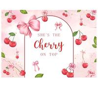 AIIKES 7x5FT She's The Cherry on Top Backdrop Baby Shower Party Backdrop for Girl Birthday Coquette Bridal Shower Decorations Photo Studio Props XY163