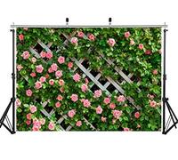 AIIKES 7x5FT Spring Green Leaf Fence Wedding Photography Background 1 Year Old Birthday Decoration 3D Wall Decoration with Flowers Background 11-453